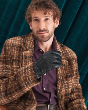 Rękawiczki skórzane męskie zimowe czarne na prezent Rovicky