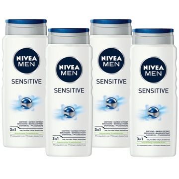 NIVEA MEN SENSITIVE Żel pod prysznic delikatny męski zestaw 4x500ml