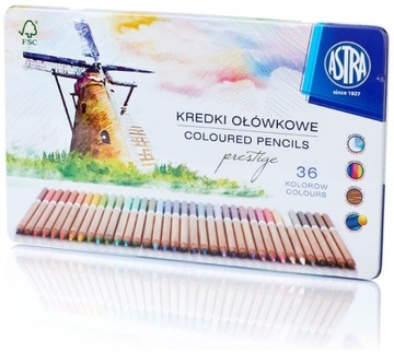 KREDKI OŁÓWKOWE 36kol ASTRA PRESTIGE pudełko metal