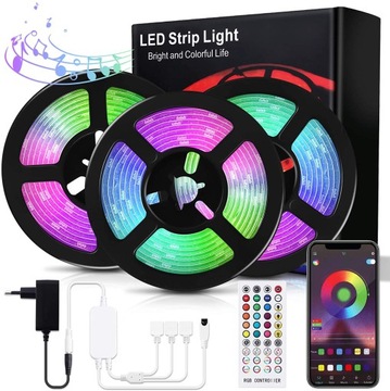 ZESTAW TAŚMA 5050 LED RGB MUZYKA LAMPA ZAROWKA 30M
