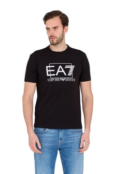 EA7 Czarny męski t-shirt z dużym białym logo L