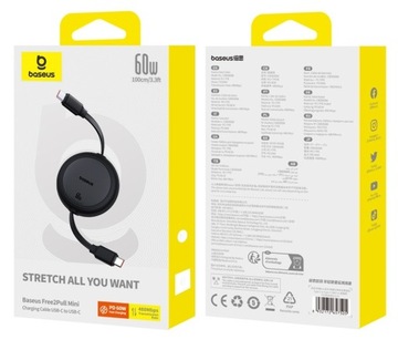 КАБЕЛЬ BASEUS USB-C TYPE-C ДЛЯ БЫСТРОЙ ЗАРЯДКИ, В НАМОТКЕ, 60 Вт, QC PD, 1 м