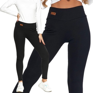 Ocieplane Legginsy Damskie Grube Miękkie Wysoki Stan S/M 2100-001 Czerń