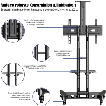 Rable for TV Wheels Регулировка шельфа 65 дюймов 46 кг