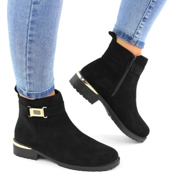 CZARNE ZAMSZOWE BOTKI DAMSKIE SZTYBLETY Z BLASZKĄ MONIKA 38