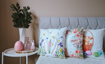 Декоративная наволочка ПАСХА 40х40 с объемными меховыми ушками 3D