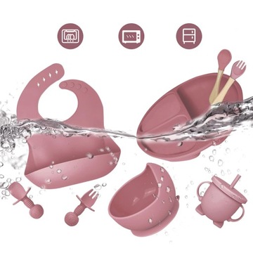 NACZYNIA KARMIENIA SILIKONOWE DLA DZIECI TALERZYK Z PRZYSSAWKĄ ZESTAW 8SZT