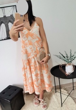 Sukienka H&M midi w kwiaty pastelowa oversize 36 S