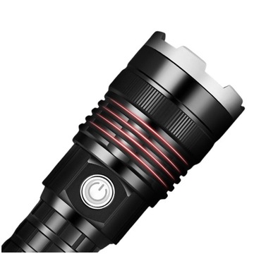 МОЩНЫЙ СВЕТОДИОДНЫЙ ТАКТИЧЕСКИЙ ФОНАРЬ P90 ZOOM ВОЕННЫЙ ПОИСК, АККУМУЛЯТОРНЫЙ USB-C