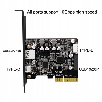 Карта адаптера PCIe 1X к USB A C 3.1 Gen2 10 Гбит/с