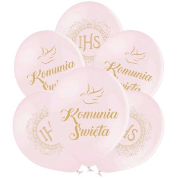 BALONY komunijne różowe KOMUNIA ŚWIĘTA ihs x6