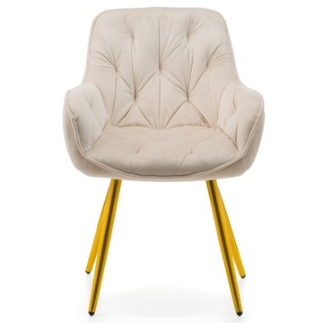 KRZESŁO TAPICEROWANE PIKOWANE GLAMOUR NOWOCZESNE WELUROWE BEŻOWE
