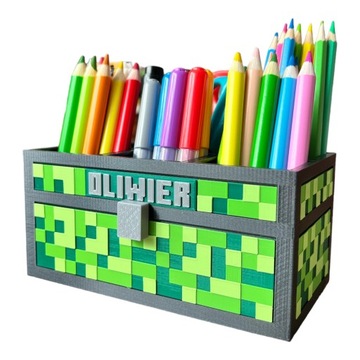 Organizer na biurko kredki z imieniem w stylu MINECRAFT przybornik EKO