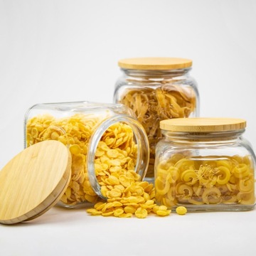 ZESTAW Szklane pojemniki z pokrywą bambusową