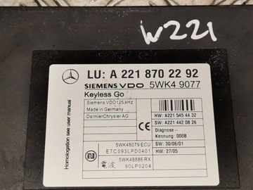 MERCEDES-BENZ S W221 MODUL / ŘÍZENÍ SYSTÉMU STARTOVÁNÍ BEZ KLÍČKU