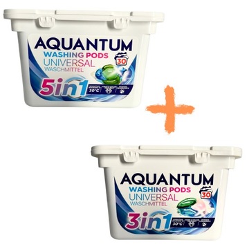 ZESTAW KAPSUŁKI DO PRANIA 5w1 + 3w1 UNIWERSALNE MOCNE 30 SZTUK AQUANTUM