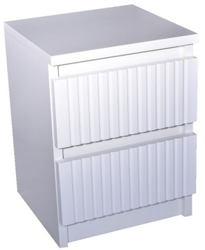 Прикроватная тумбочка, матовый белый, рифленая, с 2 ящиками для спальни.