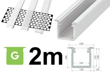 PROFIL LED WPUSZCZANY DO TYNKU G +KLOSZ 2m BIAŁY