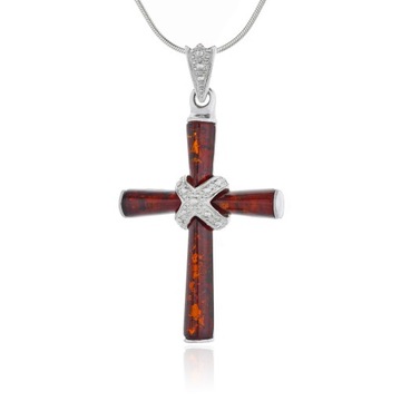 Srebrny wisiorek Krzyżyk Amber - Koniakowy