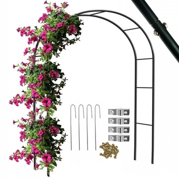 PERGOLA OGRODOWA KWIATÓW ŁUK METALOWA NA RÓŻE KWIATY PNĄCZA 240cm + KOTWY