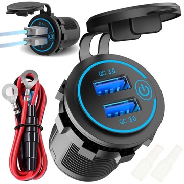 PODWÓJNA ŁADOWARKA SAMOCHODOWA GNIAZDO ZAPALNICZKI MONTAŻOWE 2x USB QC 3.0