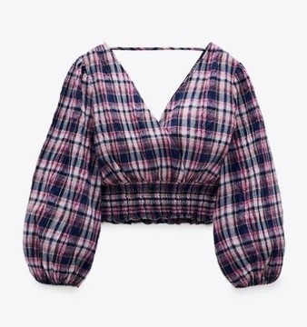 Bluzka ZARA dekolt damska długi rękaw crop top S