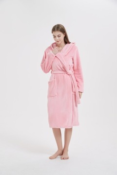 ТЕПЛЫЙ РОЗОВЫЙ БАННЫЙ ХАЛАТ С КАПЮШОНОМ 2XL/3XL