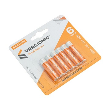 МОЩНЫЙ аккумулятор, батарейки Vergionic ProAlkaline+ LR03 R3 AAA — 6 шт.