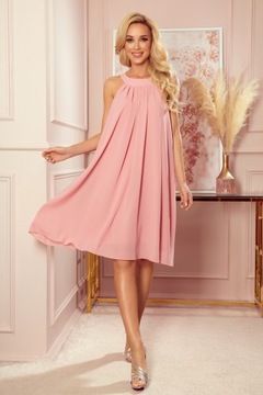 NUMOCO ALIZEE szyfonowa sukienka z wiązaniem pudrowy róż XL