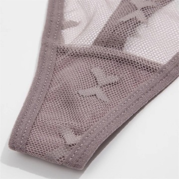 BIAŁE KORONKowe tiulowe STRINGI DAMSKIE PRZEŚWITUJĄCE SEKSOWNE TANGA 34 XS