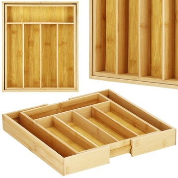 РАСШИРЯЕМЫЙ ОРГАНАЙЗЕР ДЛЯ СТОЛОВЫХ ПРИБОРОВ БАМБУКОВАЯ ВСТАВКА ДЛЯ КУХОННОГО ЯЩИКА XXL