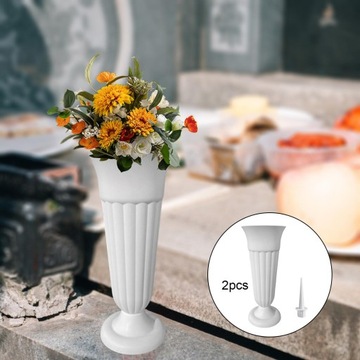 Zdejmowany wazon cmentarny z kołkiem i podstawą, biały