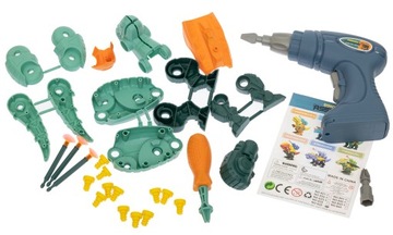 KLOCKI KONSTRUKCYJNE DINOZAURY DO SKRĘCANIA WKRETARKA SRUBOKRET ZESTAW