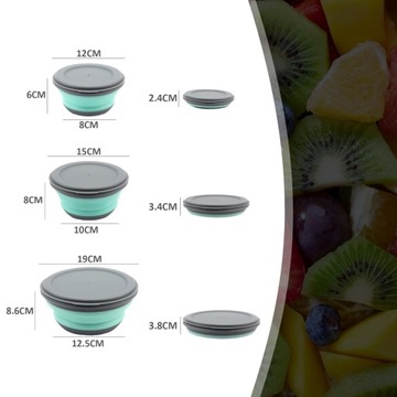 ЧАШКИ-КОНТЕЙНЕРЫ НАБОР СКЛАДНЫХ СИЛИКОНОВЫХ ТУРИСТИЧЕСКИХ ЧАШ С КРЫШКОЙ 3 шт.