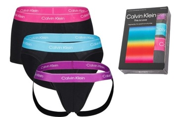 CALVIN KLEIN MAJTKI MĘSKIE BOKSERKI SLIPY JOCK STRAP 3PK CZARNE r.L