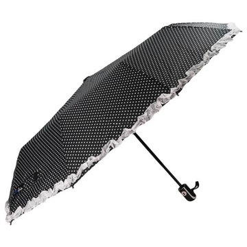 PARASOL DAMSKI PARASOLKA AUTOMAT CZARNY W GROCHY