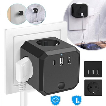 CUBE LISTWA ZASILAJĄCA Z 4 GNIAZDAMI SIECIOWYMI, 2 USB, GNIAZDO WTYKOWE 7W1