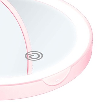 Дорожное зеркало с подсветкой. Портативное круглое карманное зеркало розового цвета для дорожной сумки.