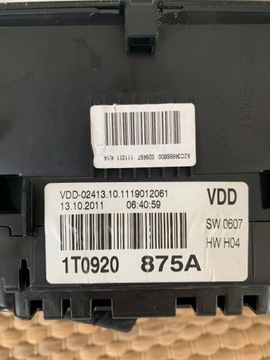 PŘÍSTROJOVÁ DESKA BUDÍK 1T0920875A VW TOURAN TDI
