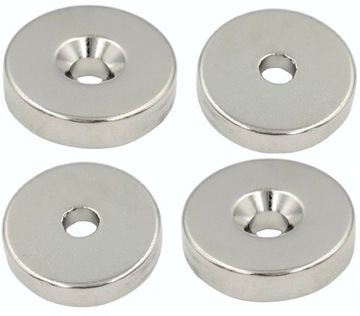 MAGNES NEODYMOWY MOCNY 20x5 mm Z OTWOREM 7,5/4,5 mm POD WKRĘT 4 SZTUKI