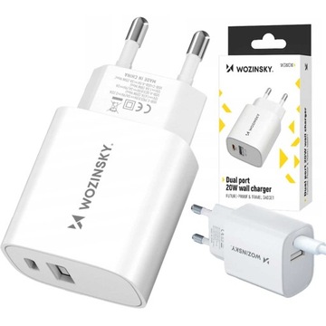 WOZINSKY ŁADOWARKA SIECIOWA DO TELEFONU KOSTKA UNIWERSALNA USB-A USB-C 20W