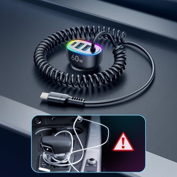 Быстрое автомобильное зарядное устройство Joyroom 4 в 1 PD, QC3.0, AFC, FCP с USB-кабелем