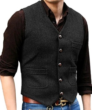 Mens Vests Tweed Suit Business Vest Waistcoat Jack