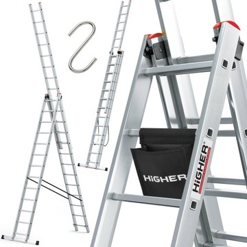 Drabina aluminiowa wielofunkcyjna 3x13 HIGHER na schody PRO + GRATIS