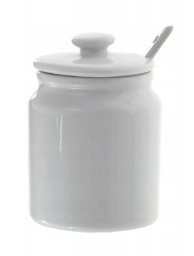 PORCELANOWA CUKIERNICA BIAŁA Z ŁYŻECZKĄ I POKRYWKĄ
