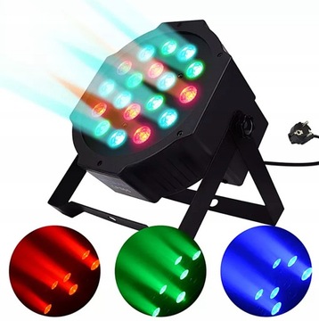 KOLOROFON LAMPA 18 LED STROBOSKOP RGB REFLEKTOR NA IMPREZĘ LAMPA DJ