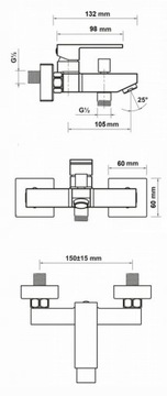CUBIC смеситель для ванны + смеситель для умывальника ЧЕРНЫЙ + современный ДУШЕВОЙ набор