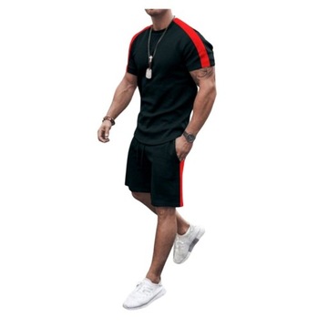 Męskie krótkie zestawy Fitness, luźny dres, swobodna koszulka z okrągłym