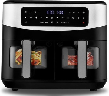 Frytkownica BEZTŁUSZCZOWA 2600W 9L XXL AIR FRYER DWIE KOMORY Z OKIENKAMI