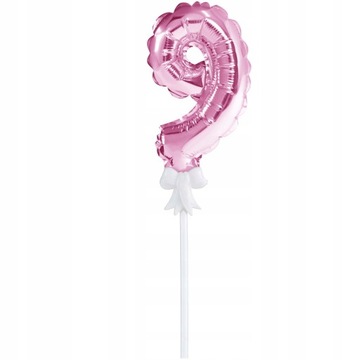 BALON FOLIOWY NA PATYCZKU RÓŻOWY CYFERKA ''9''